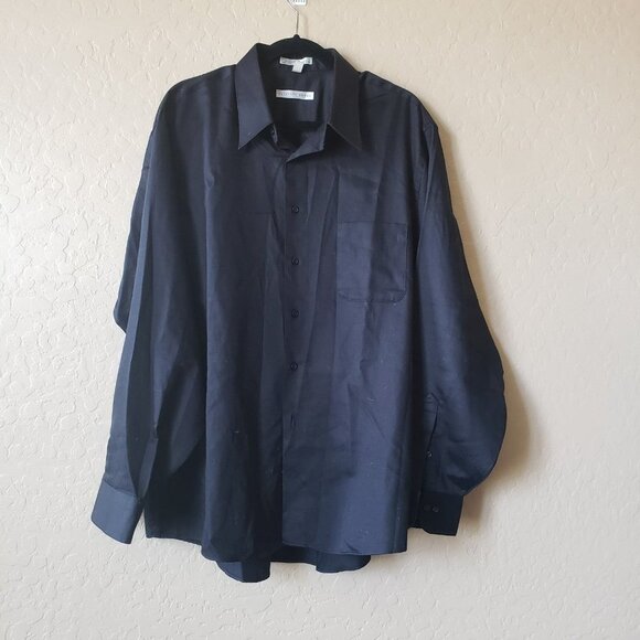 Sateen black Sz XXL 18 36/37 Wrinkle Free, long sleeve mens buttondown shirt - Picture 2 of 10